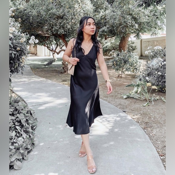 a new day Dresses & Skirts - a new day Black Satin Midi Slip Dress